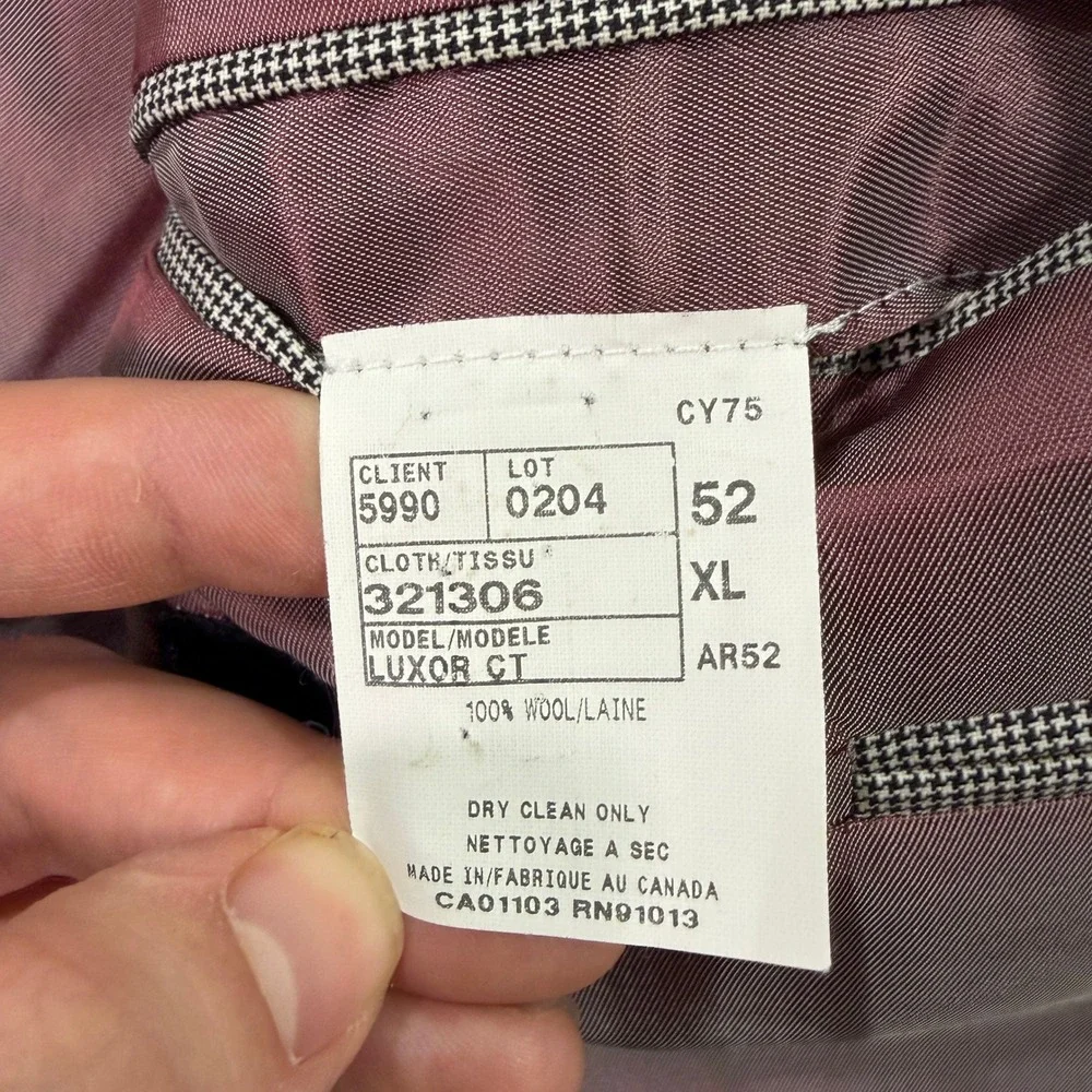 Jack Victor Mens 50XL Suit Grey Houndstooth Wool Super 110s Italian Fabric 42x34